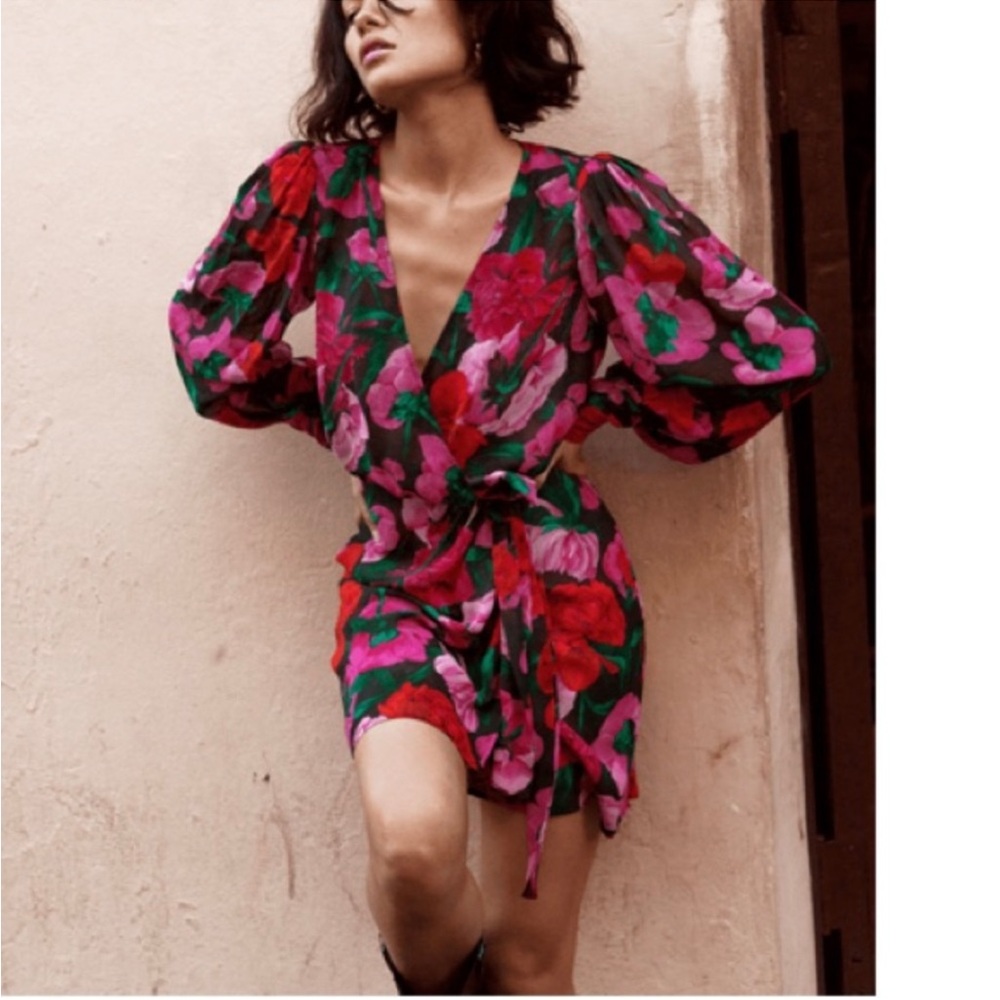 Size 1 The Kooples Women's Red Dolce Vita Floral - Print Wrap Mini Dress